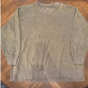 Aerie Oversized Plush Fleece Sweatshirt Green Long Sleeve Crewneck Size L |J1